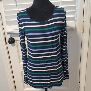 Gap Luxe Navy Striped Long Sleeve Top